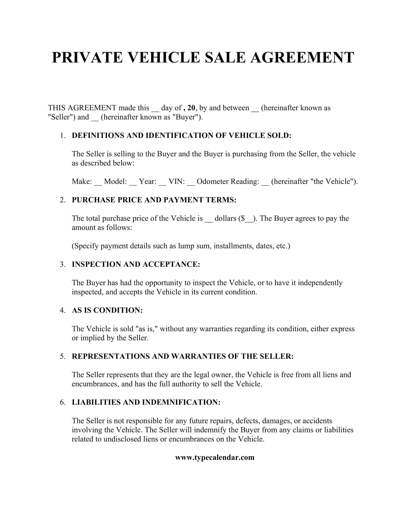 Free Printable Car Sale Contract Templates Excel Word PDF 