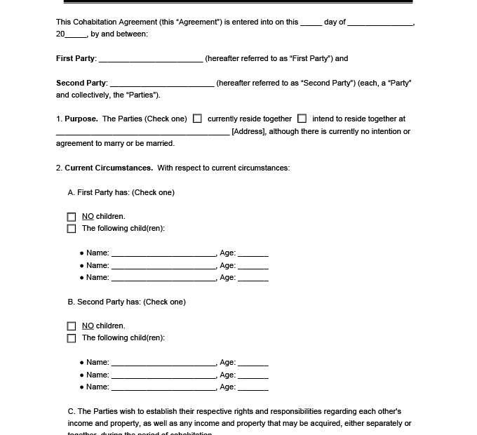 Free Printable Cohabitation Agreement