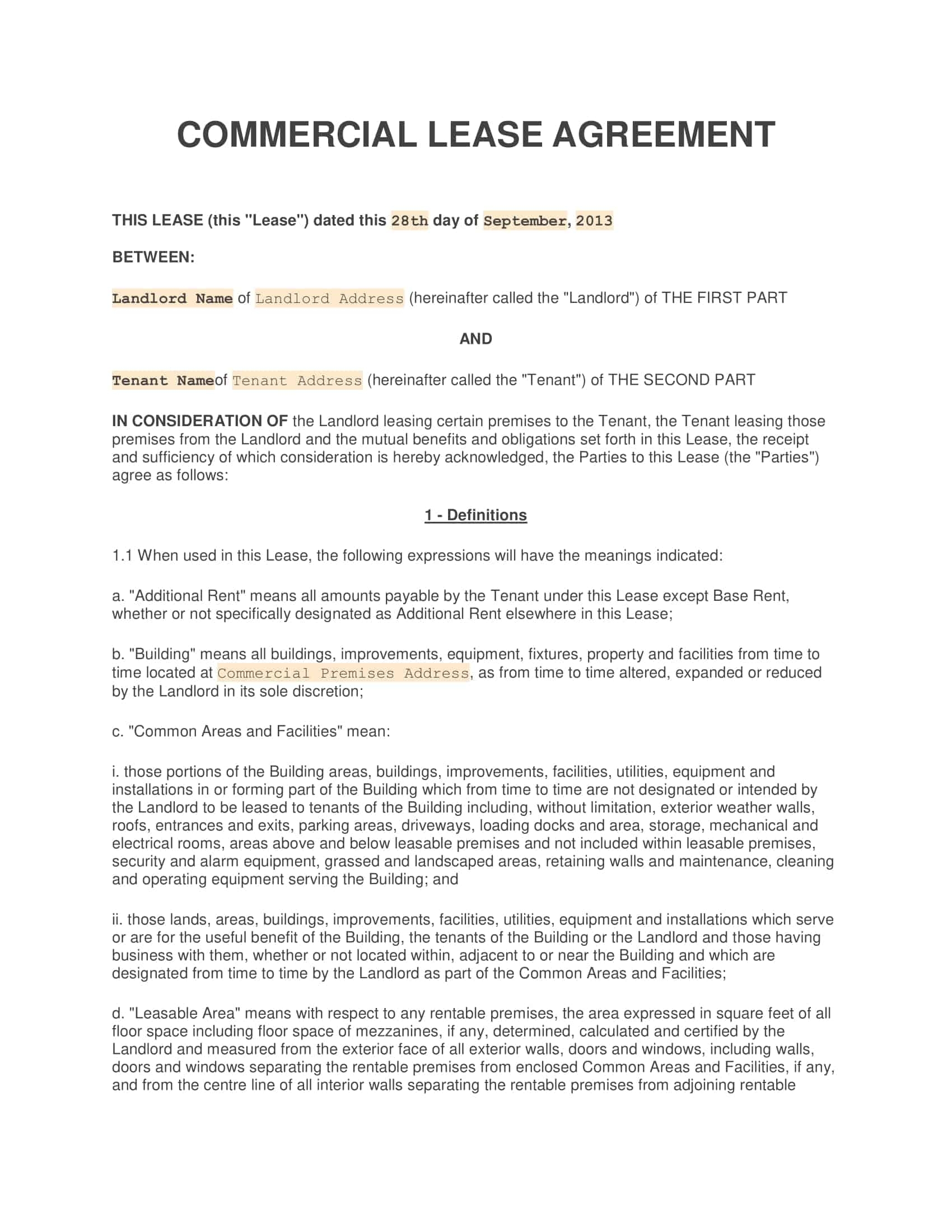 Free Printable Commercial Lease Agreement Templates Word PDF 