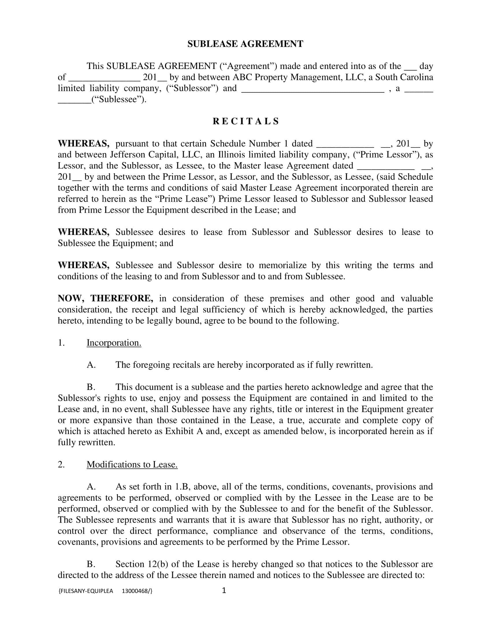 Free Printable Commercial Sublease Agreement Templates PDF Word 