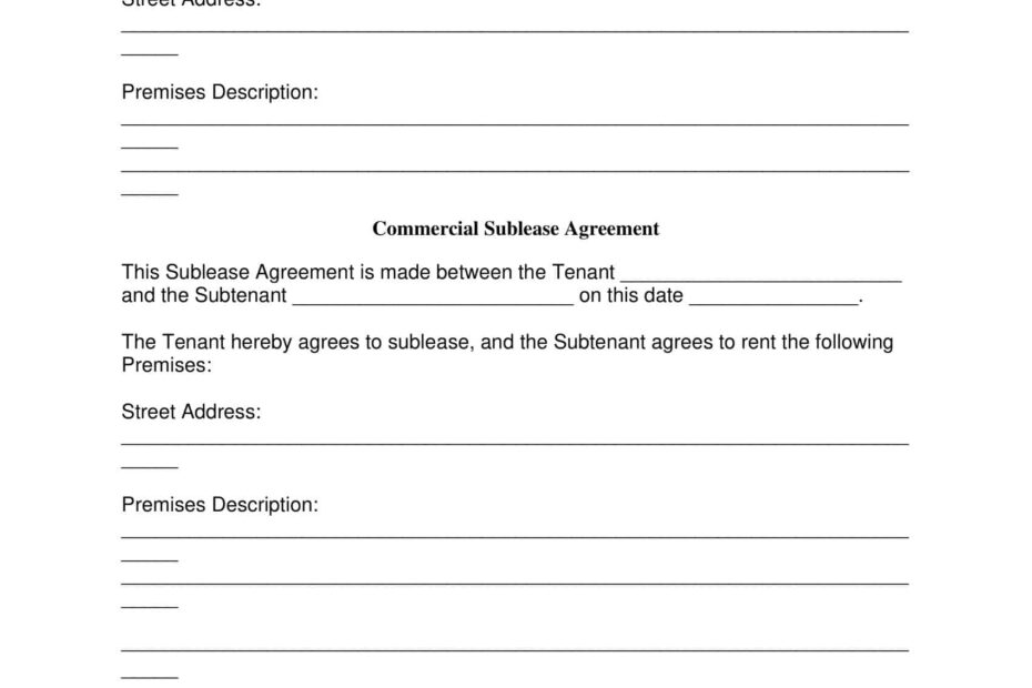 Free Printable Commercial Sublease Agreement Templates PDF Word