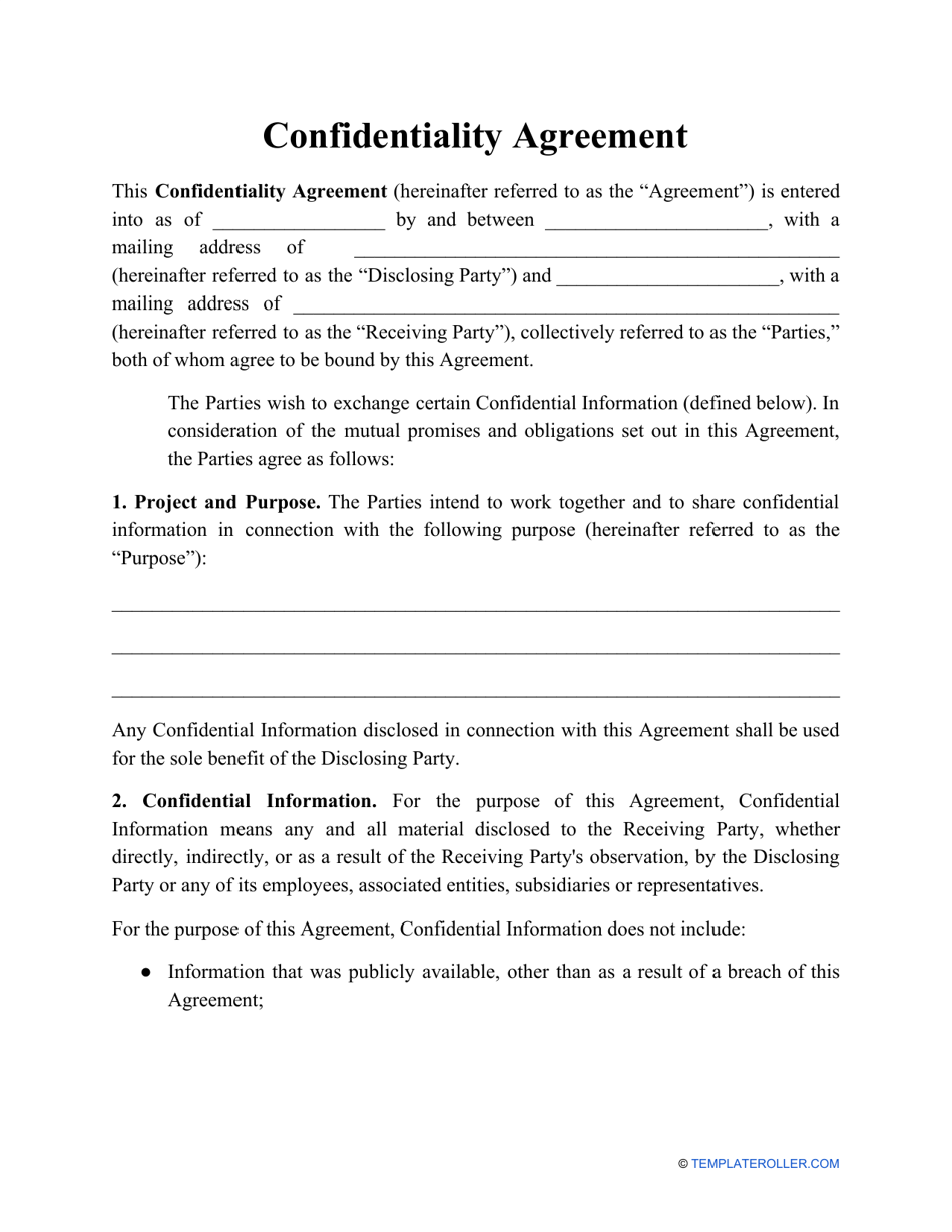 Free Printable Confidentiality Agreement Form Printable Templates