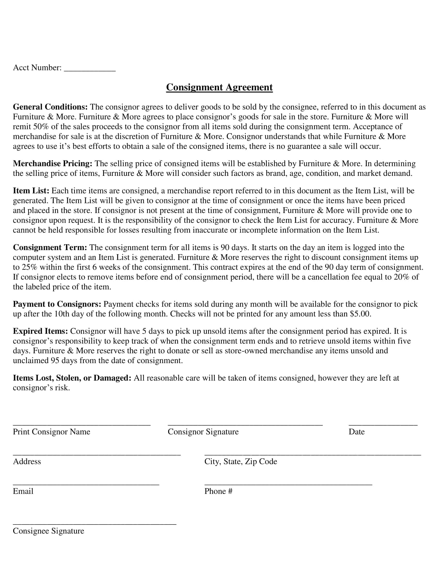 Free Printable Consignment Agreement Templates Word PDF 