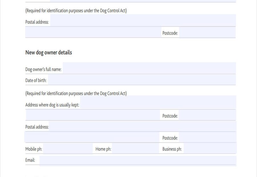 Free Printable Dog Transfer Of Ownership Form