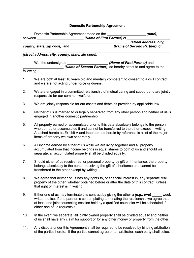 Free Printable Domestic Partnership Agreement Printable Templates