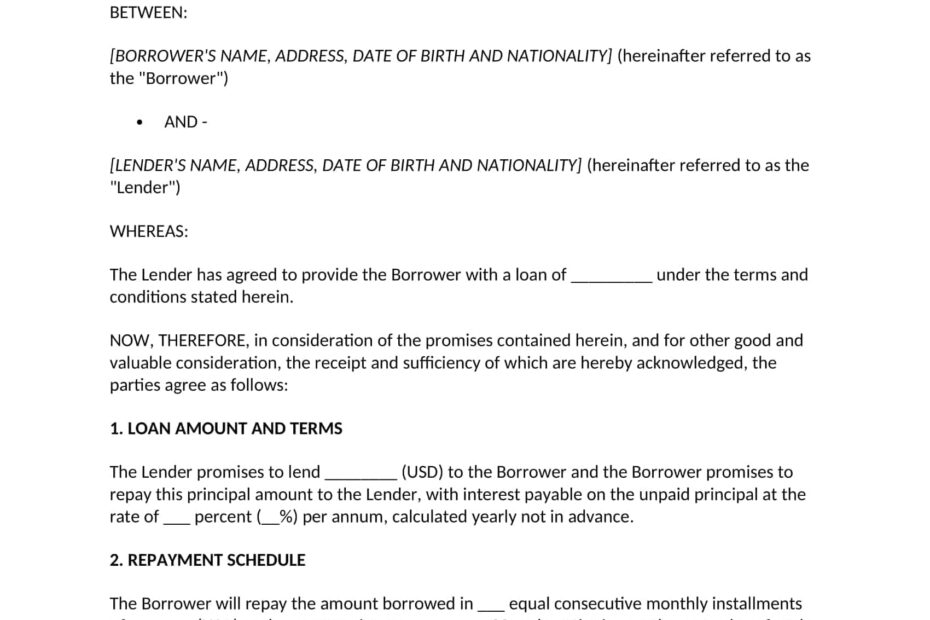 Free Printable Family Loan Agreement Templates PDF Word Excel