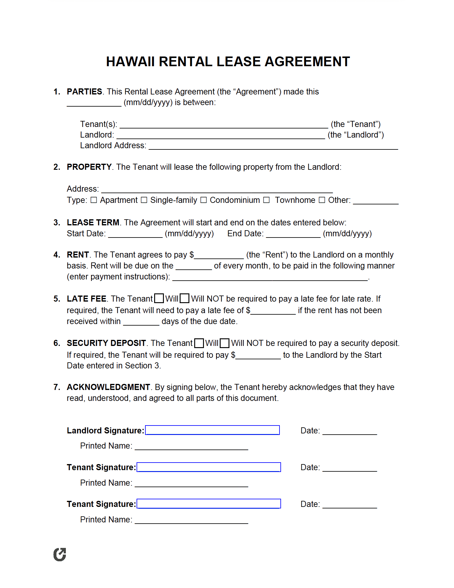 Free Printable Hawaii Rental Agreement Template Free Printables Hub