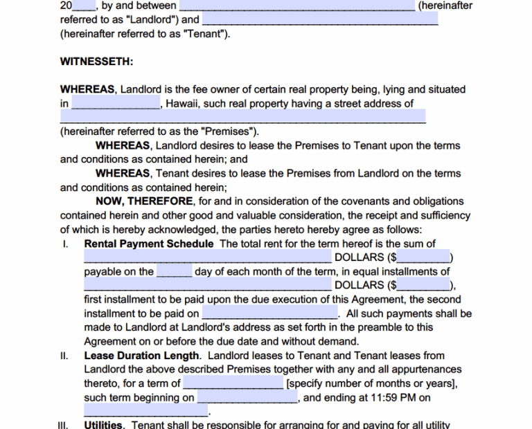 Free Printable Hawaii Rental Agreement Template Printable Templates
