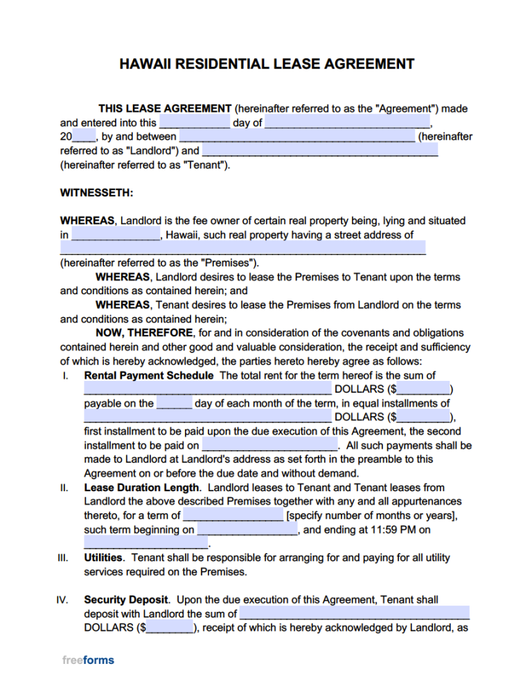 Free Printable Hawaii Rental Agreement Template Printable Templates