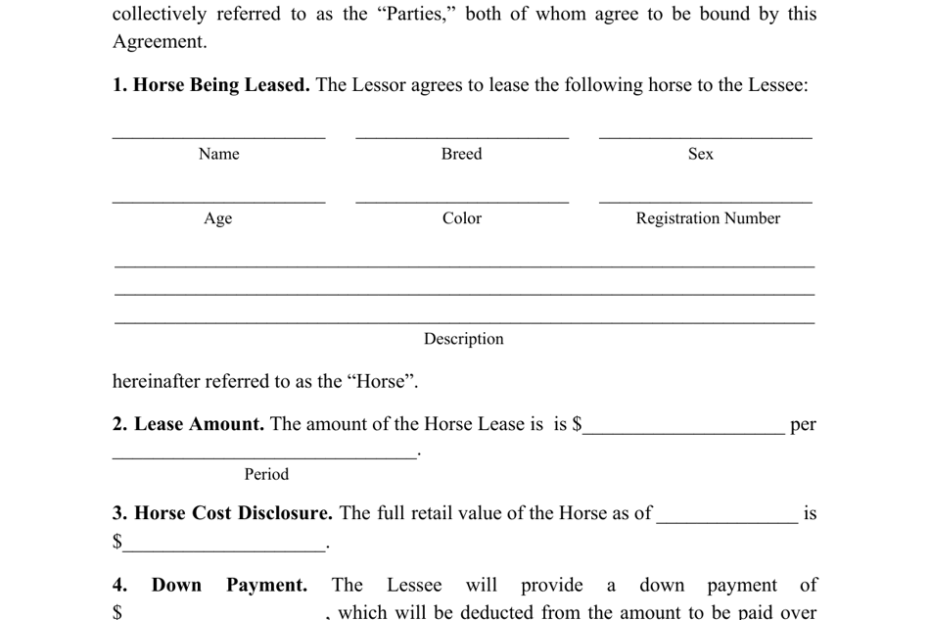 Free Printable Horse Lease Agreement