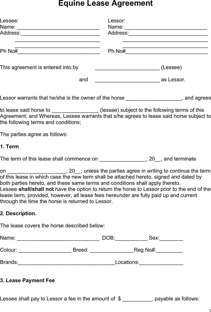 Free Printable Horse Lease Agreement Printable Templates