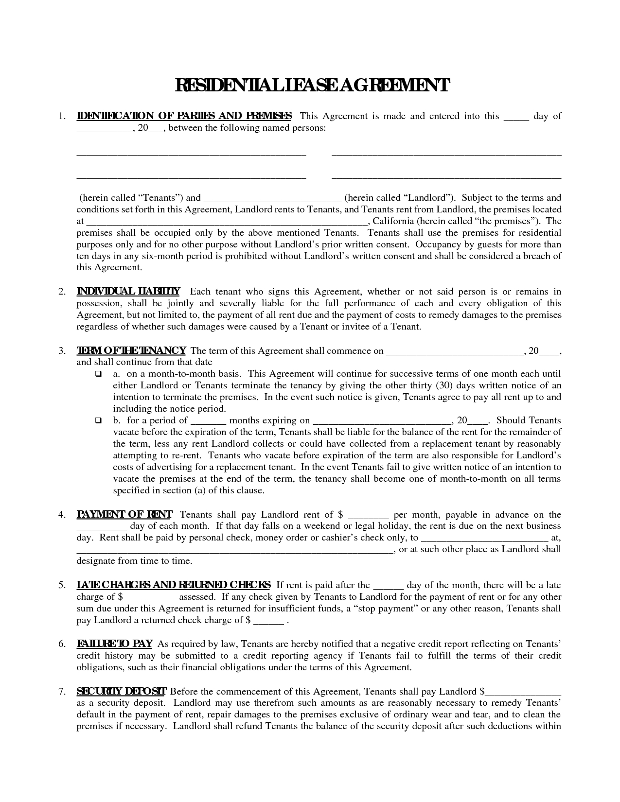 Free Printable House Lease Agreement