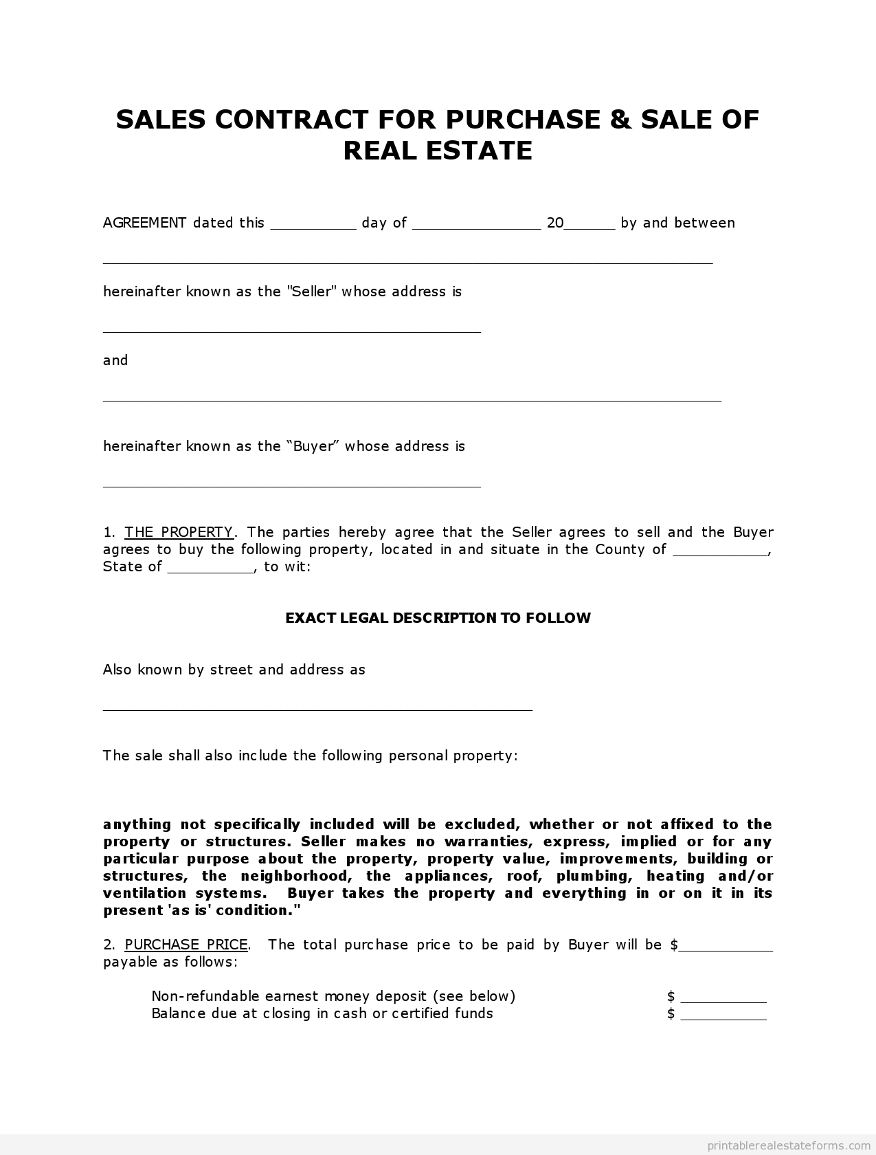 FREE PRINTABLE LAND CONTRACT FORMS WORD FILE 