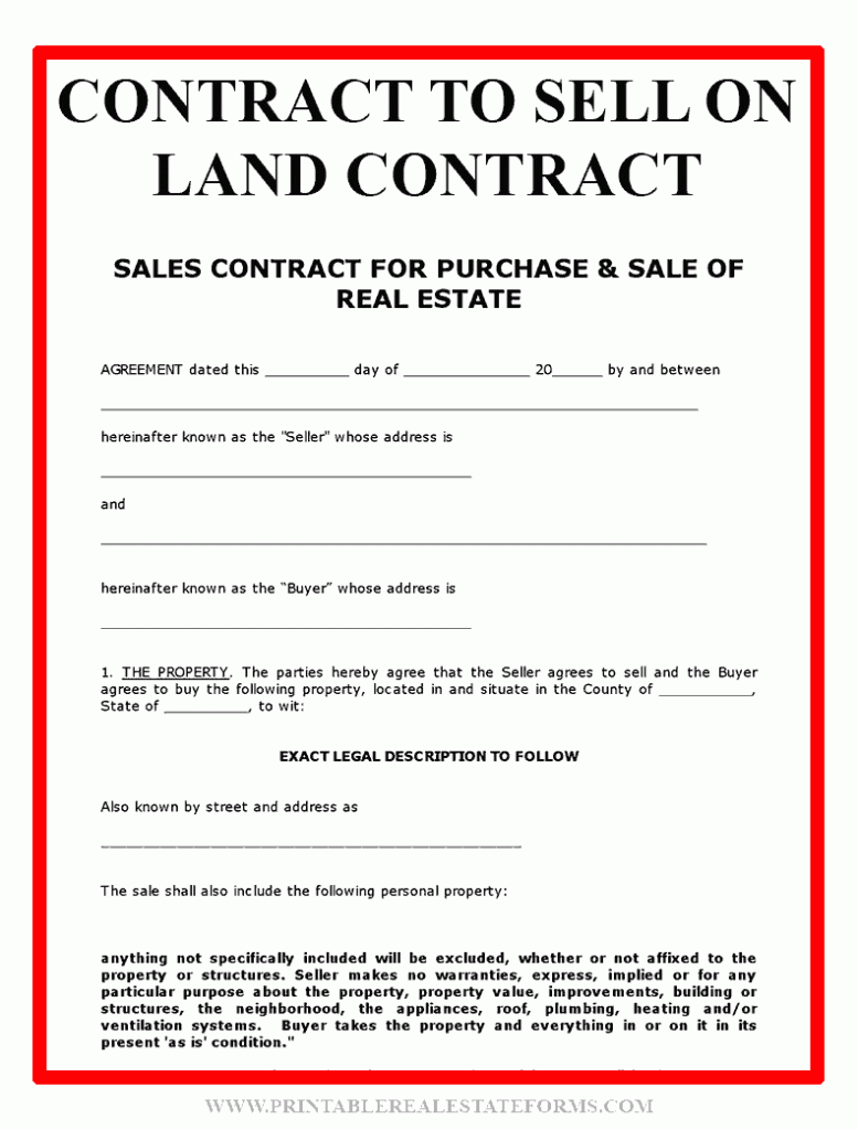 FREE PRINTABLE LAND CONTRACT FORMS WORD FILE 