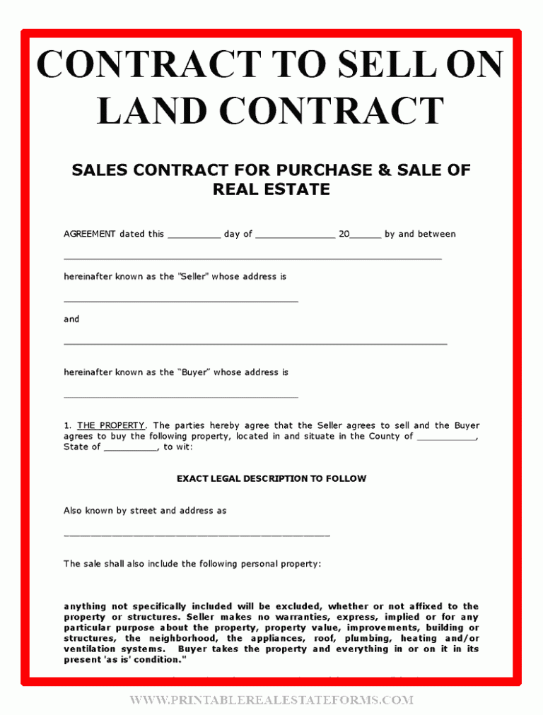 FREE PRINTABLE LAND CONTRACT FORMS WORD FILE 