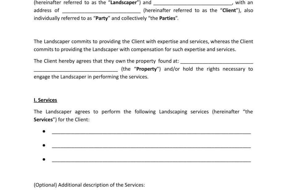 Free Printable Landscaping Contract Templates PDF Word Excel
