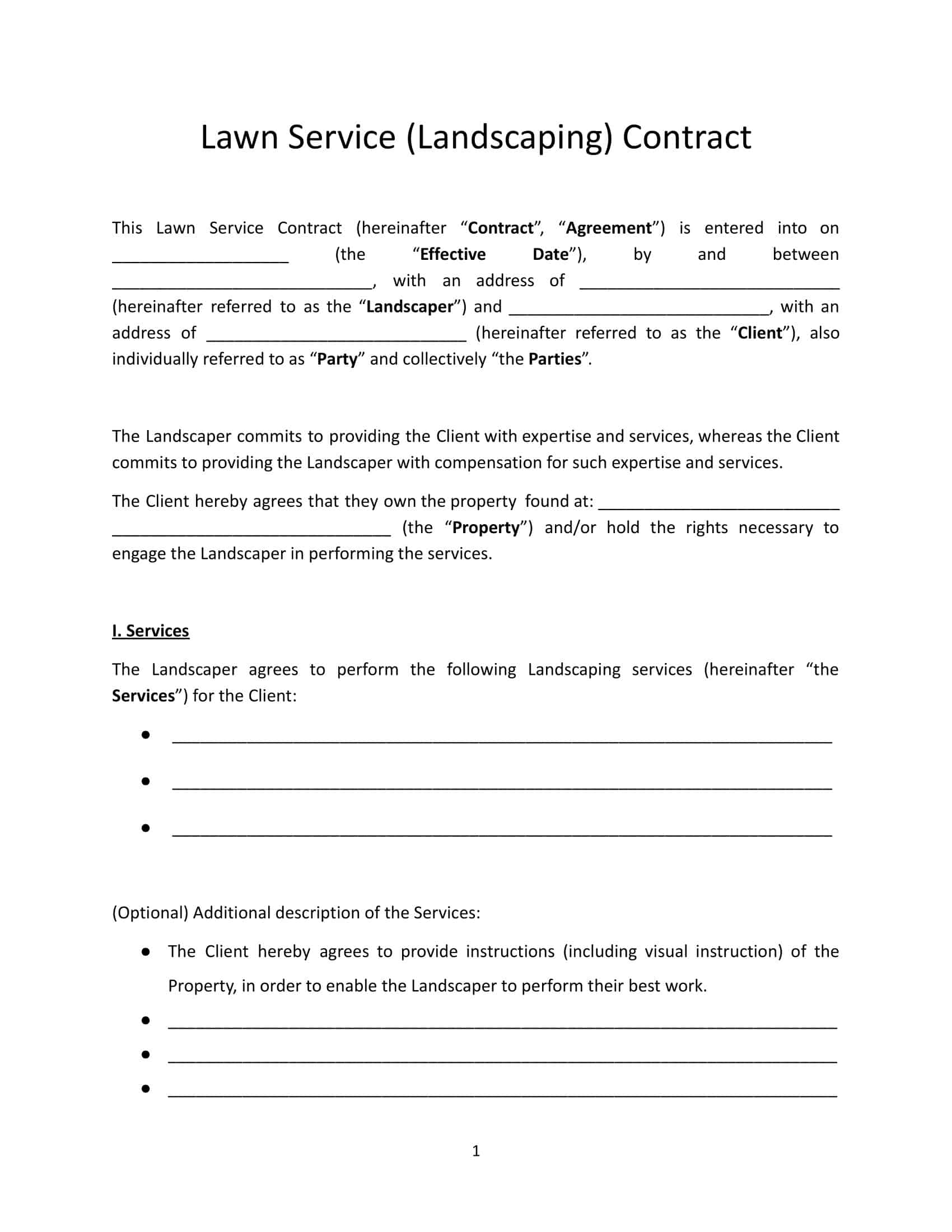 Free Printable Landscaping Contract Templates PDF Word Excel 
