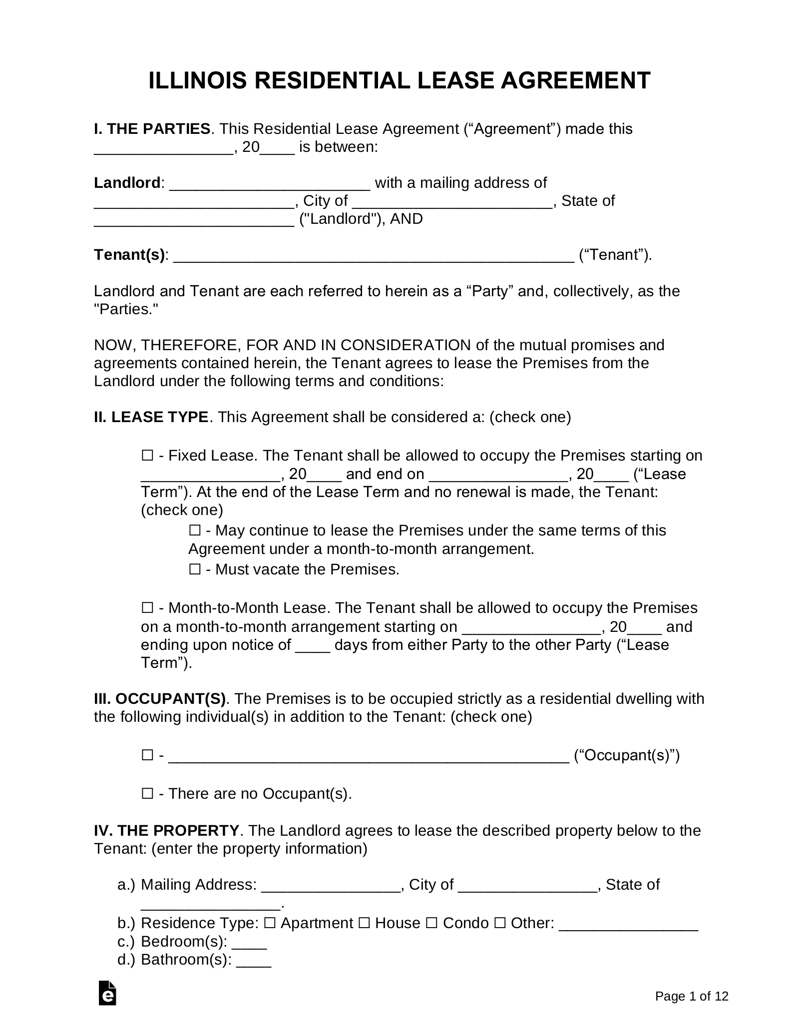 FREE Printable Lease Agreement Illinois Printable Lease Agreement