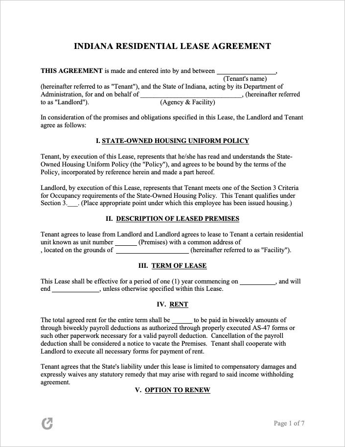 Free Printable Lease Agreement Indiana Printable Templates