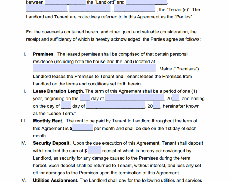 Free Printable Lease Agreement Maine