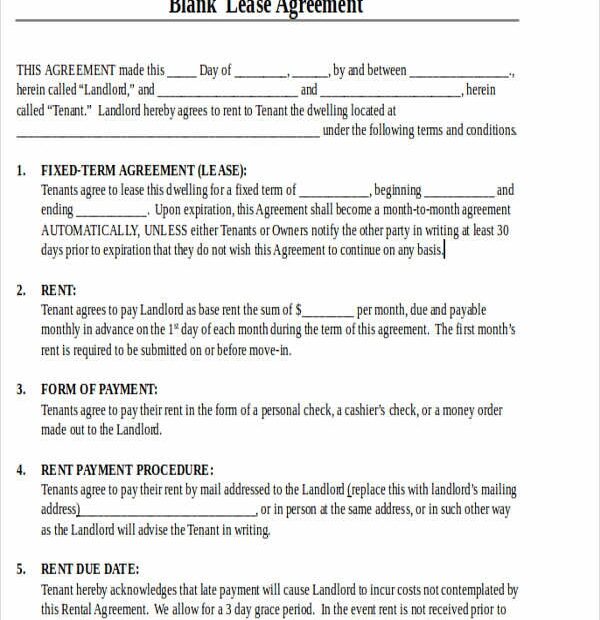 Free Printable Lease Form Printable Forms Free Online