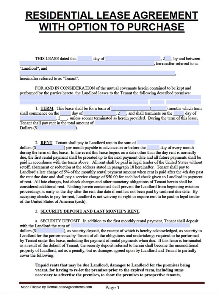 Free Printable Lease Purchase Agreement