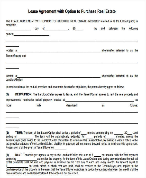 Free Printable Lease Purchase Agreement