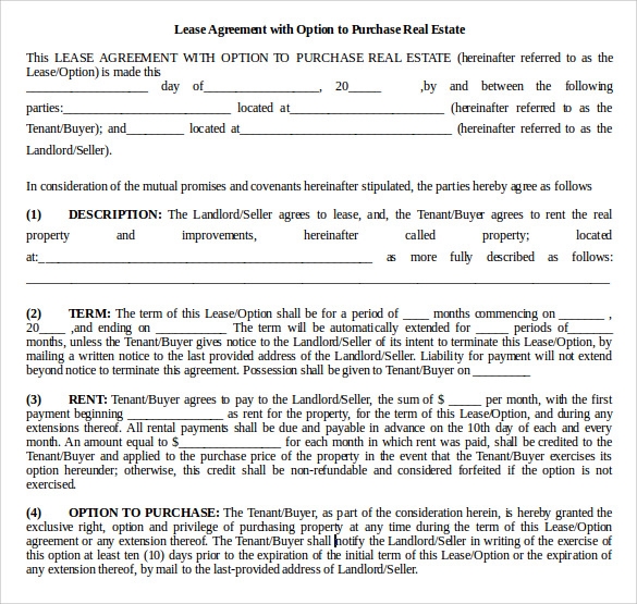 Free Printable Lease Purchase Agreement
