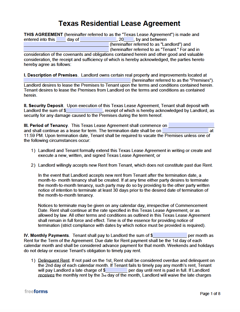 Free Printable Lot Lease Agreement Form Pdf For Texas Printable Forms 