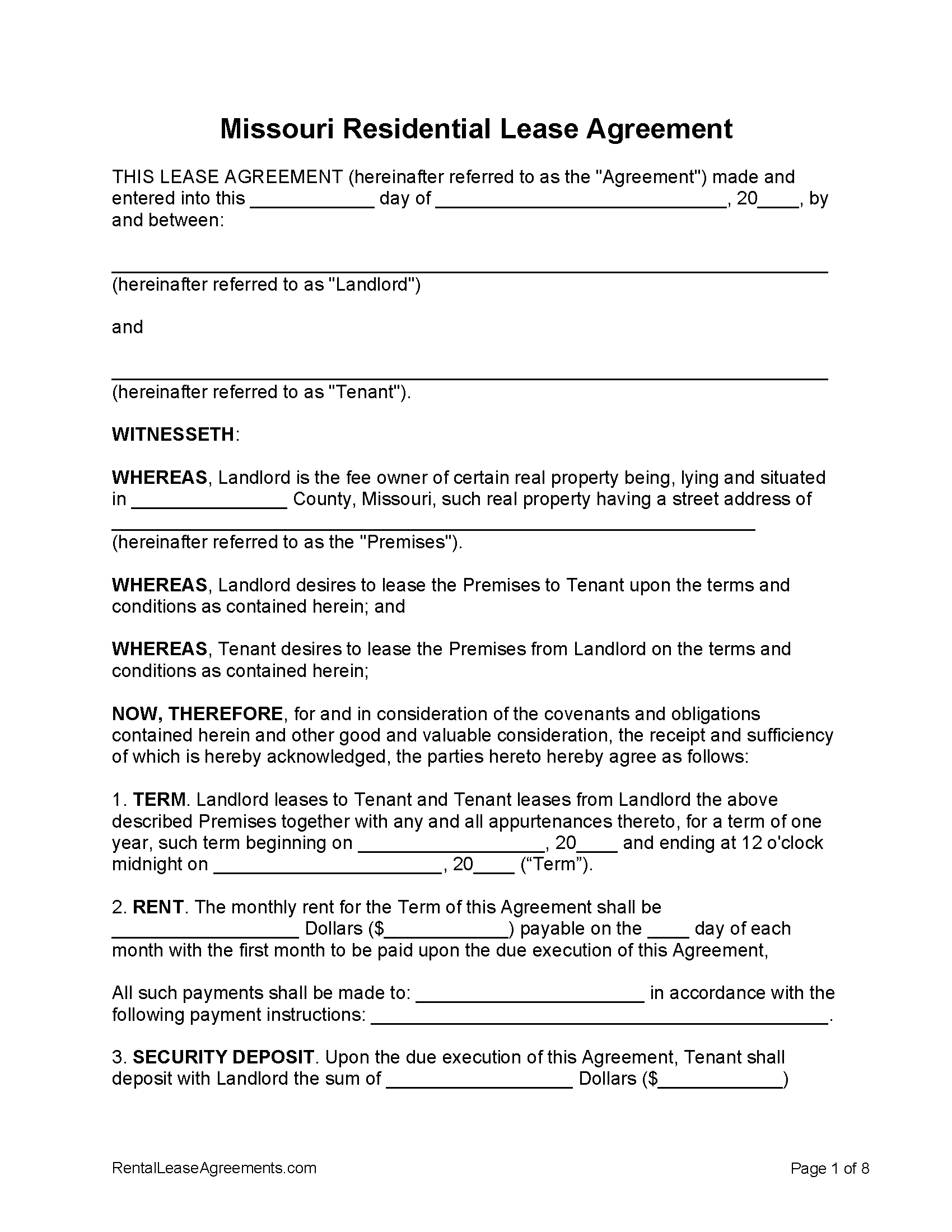 Free Printable Missouri Lease Agreement