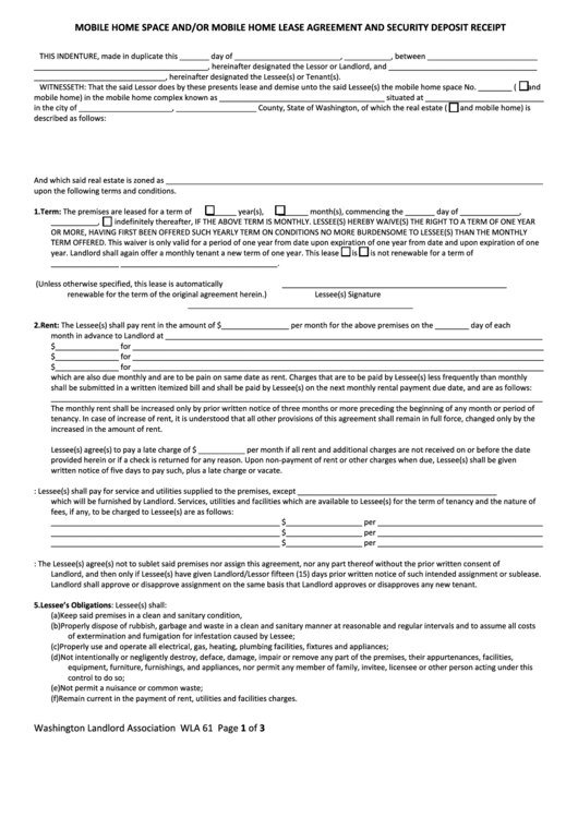 Free Printable Mobile Home Rental Agreement