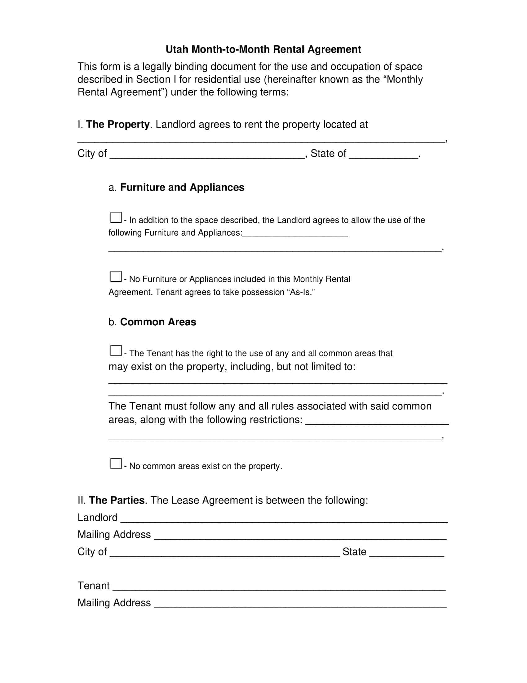 Free Printable Month to Month Rental Agreement Templates PDF 