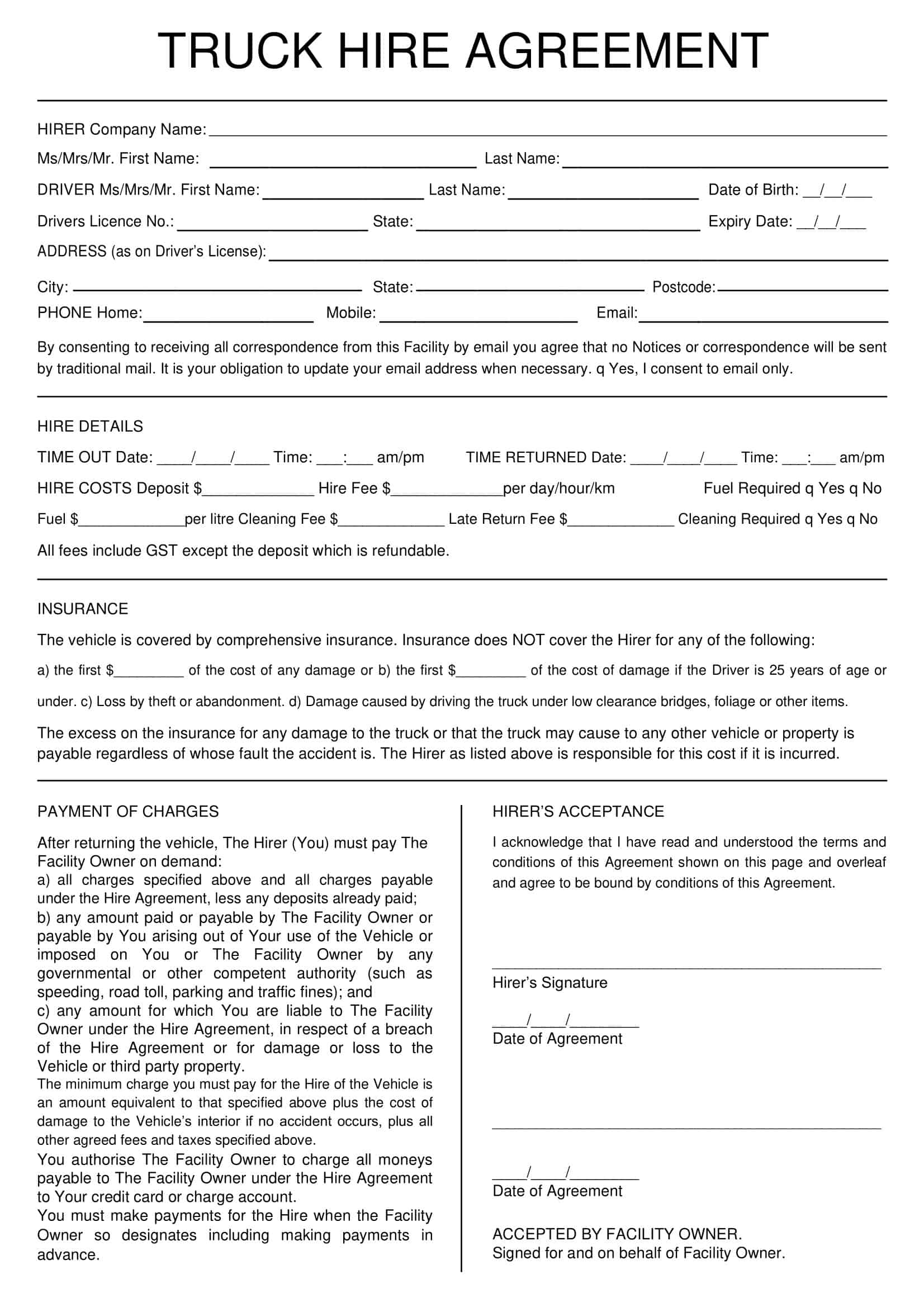 Free Printable Owner Operator Lease Agreement Template Word PDF Forms