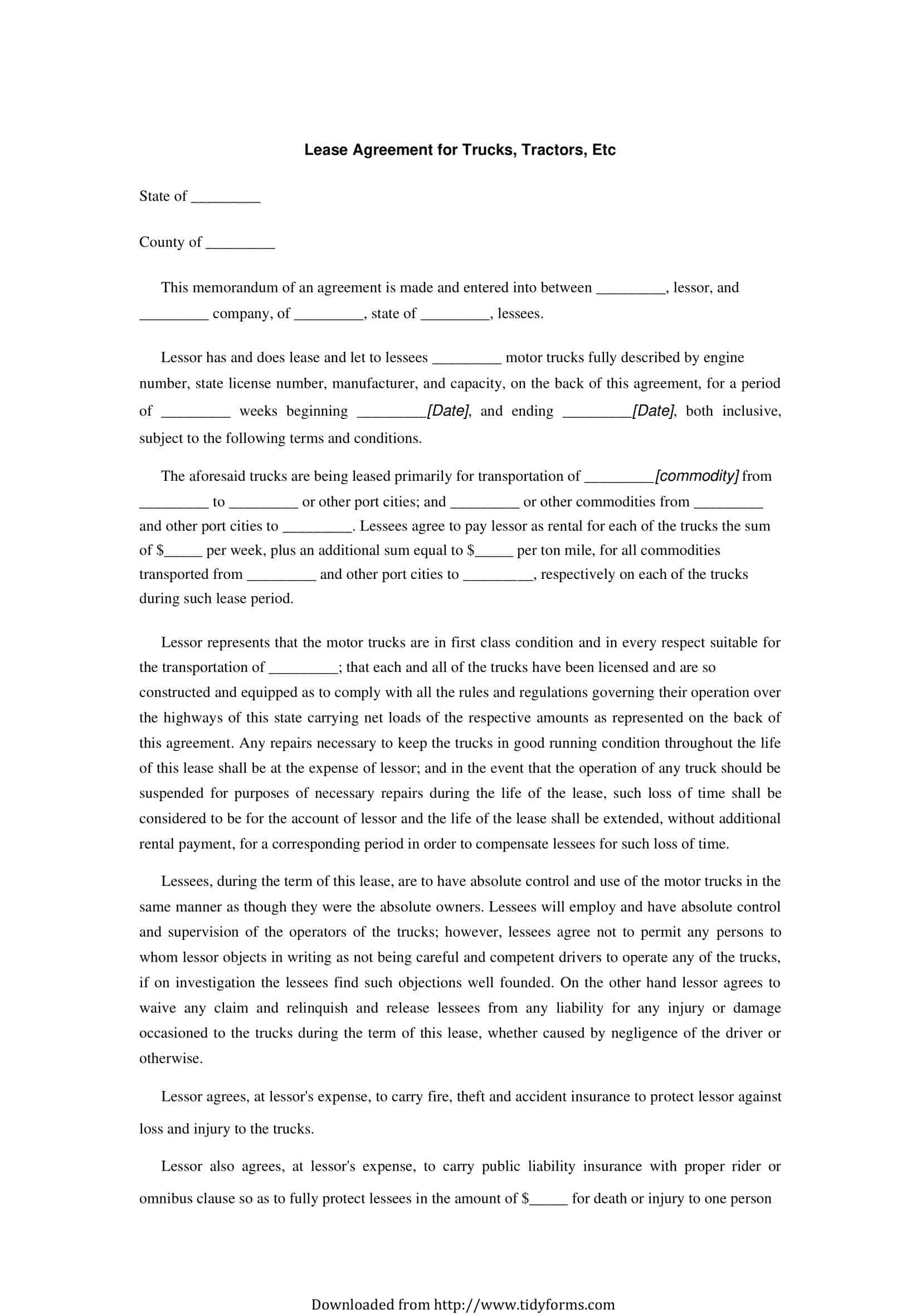 Free Printable Owner Operator Lease Agreement Template Word PDF Forms