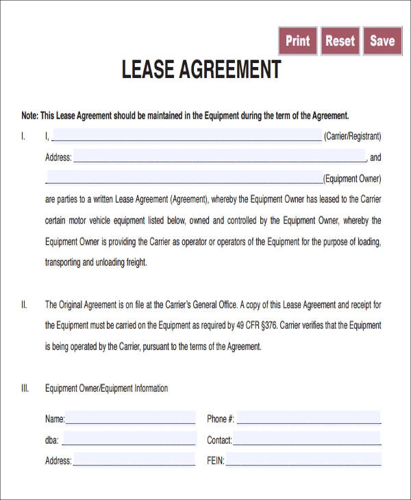 Free Printable Owner Operator Lease Agreement