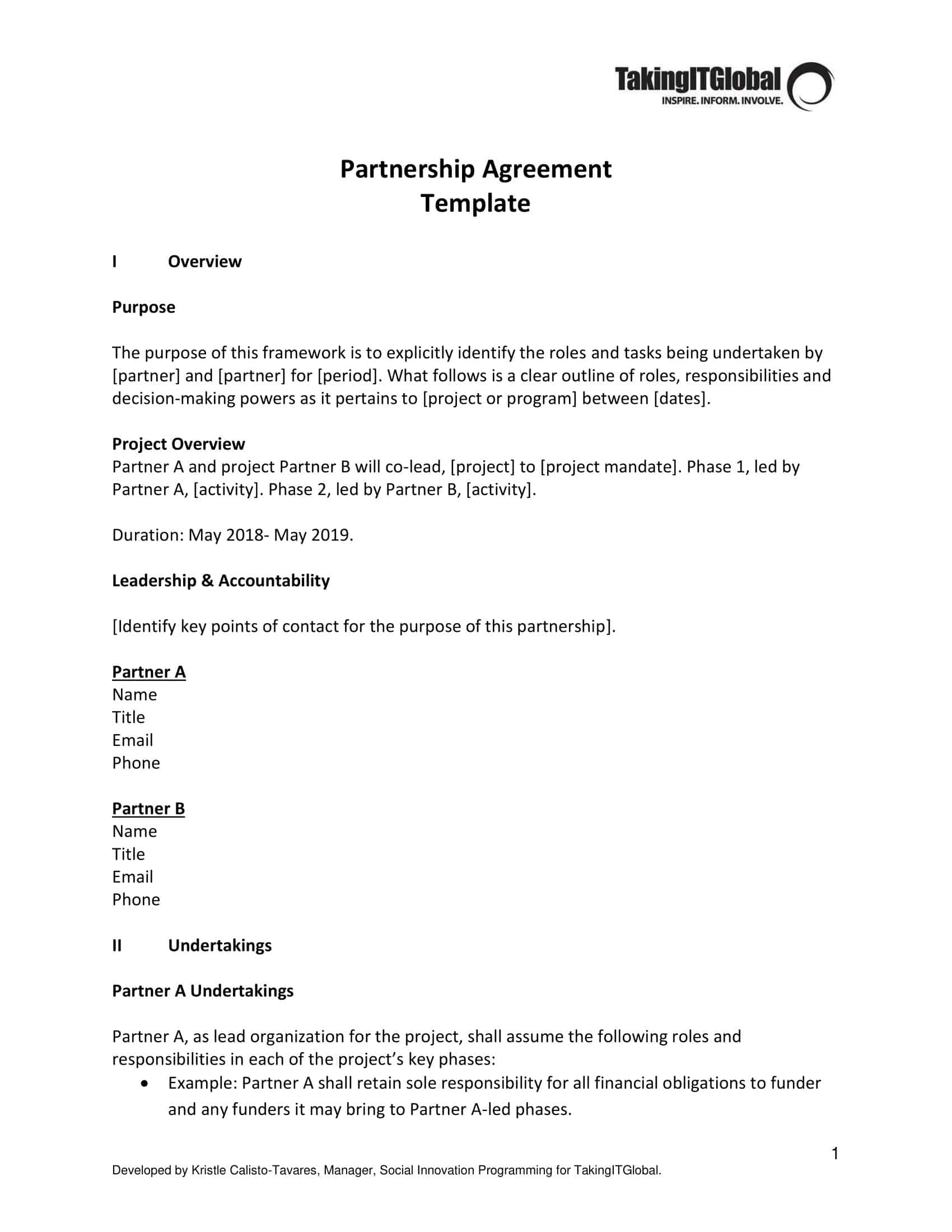 Free Printable Partnership Agreement Templates PDF Word 