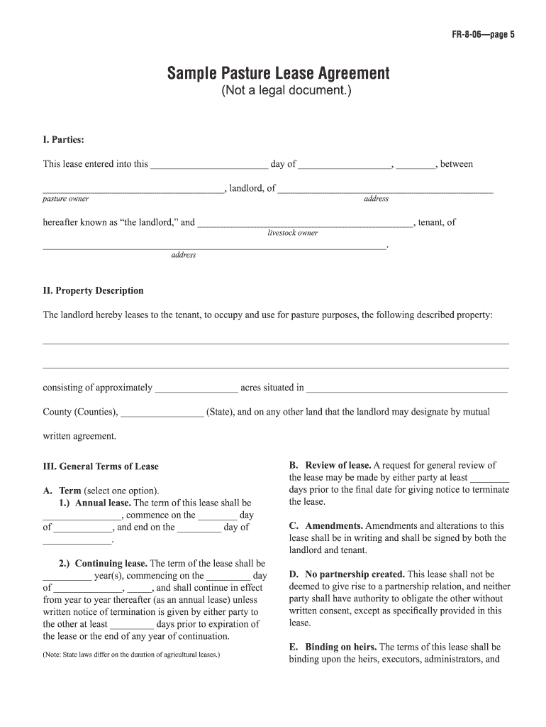 Free Printable Pasture Lease Agreement