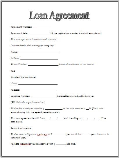 Free Printable Personal Loan Agreement Form GENERIC 