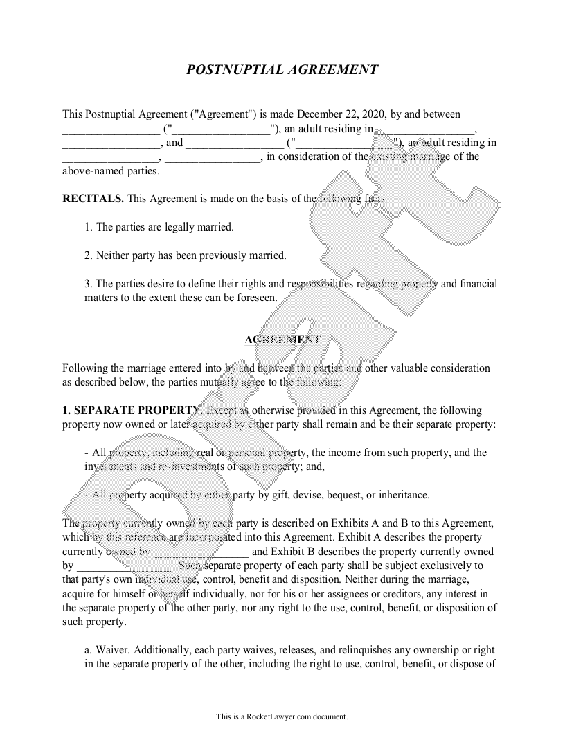Free Printable Postnuptial Agreement Form Printable Forms Free Online