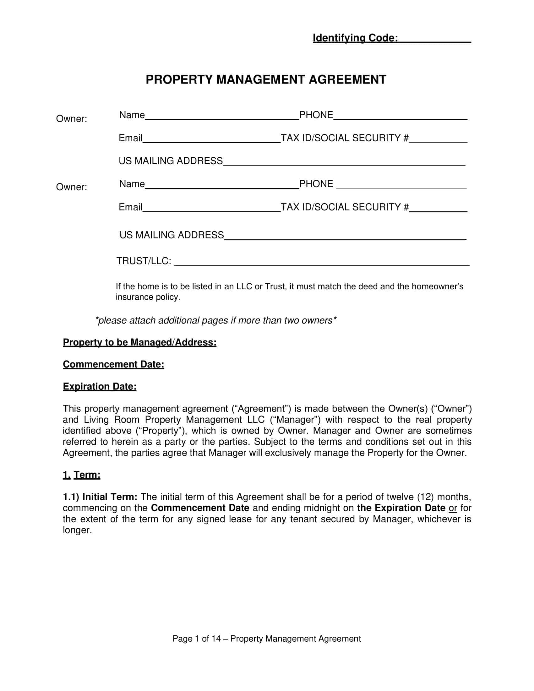 Free Printable Property Management Agreement Templates PDF Word 