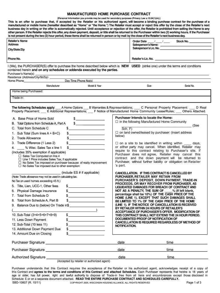 Free Printable Purchase Agreement For Mobile Home Fill Out Sign 