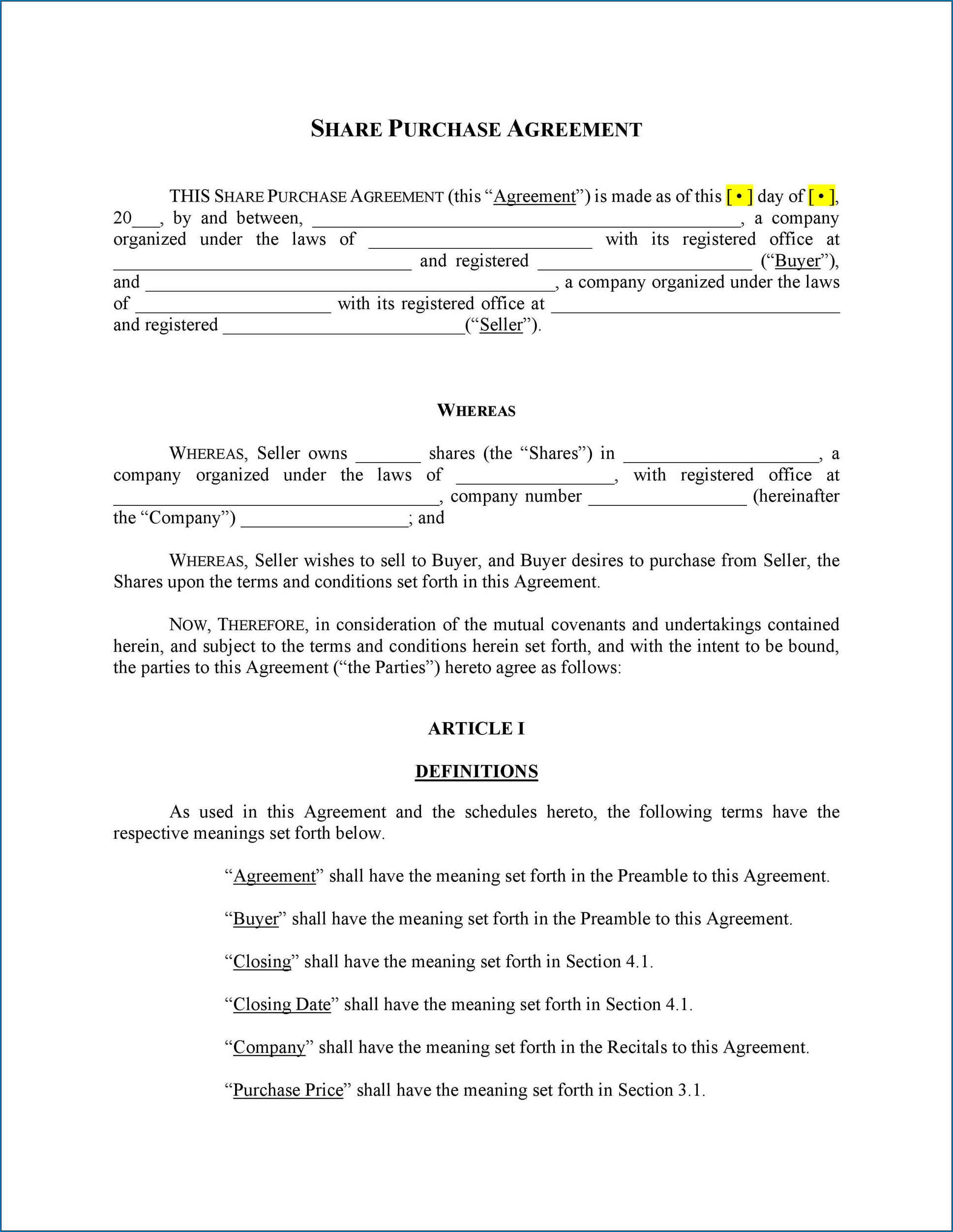  Free Printable Purchase Agreement Template