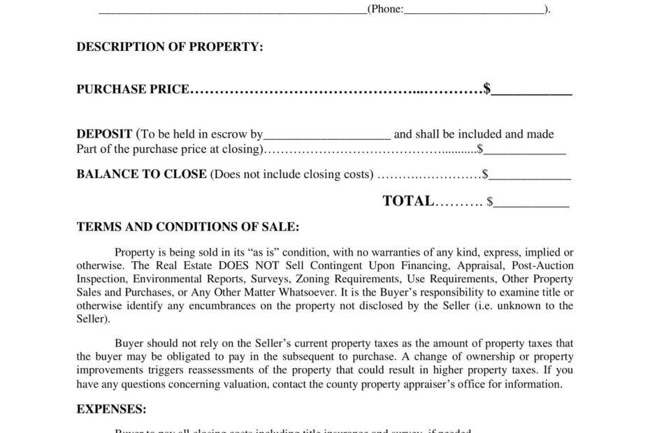 Free Printable Real Estate Purchase Agreement Templates Word PDF
