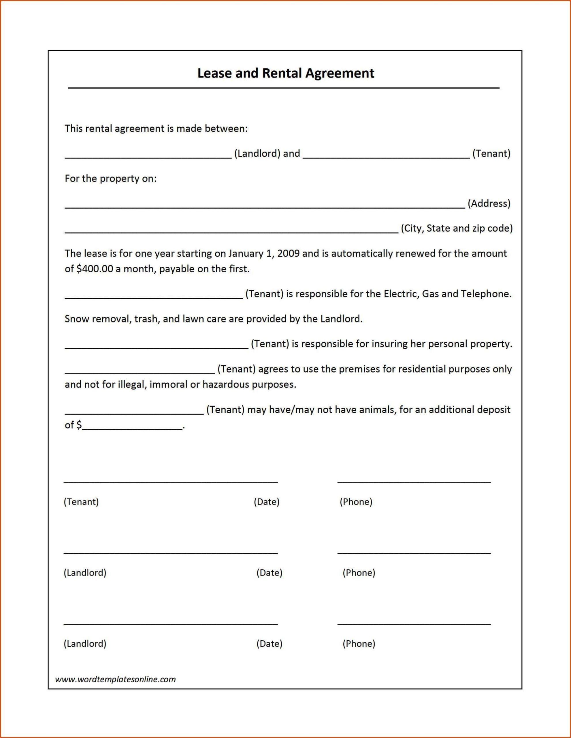 Free Printable Rental Agreement Template Word