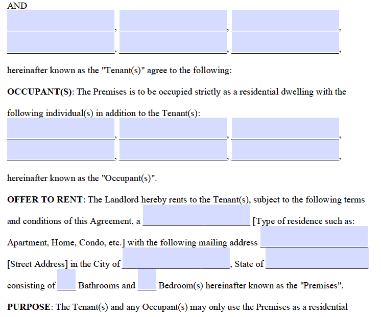 Free Printable Rental Lease Agreement Templates PDF Word