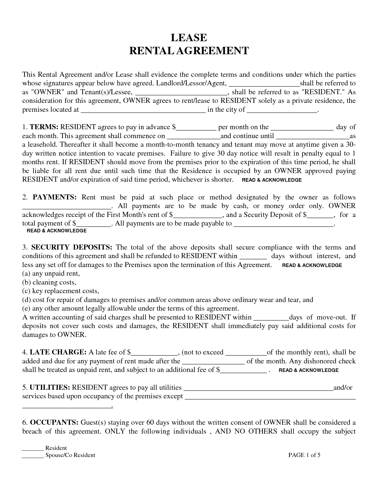 Free Printable Residential Lease Agreement Form