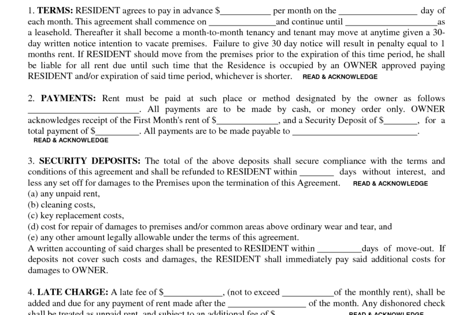 Free Printable Residential Lease Agreement Form