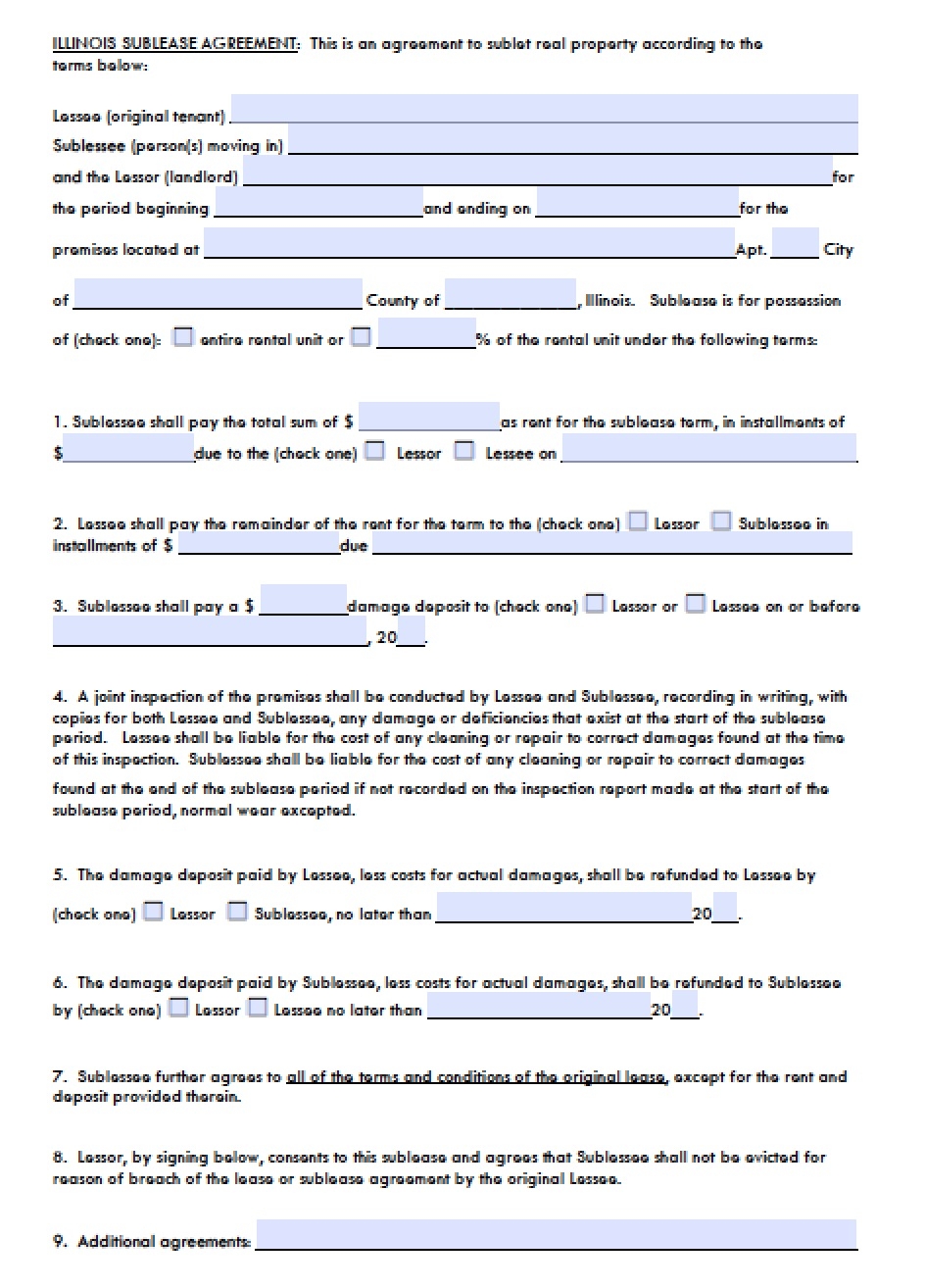 Free Printable Residential Lease Agreement Illinois Printable Form 