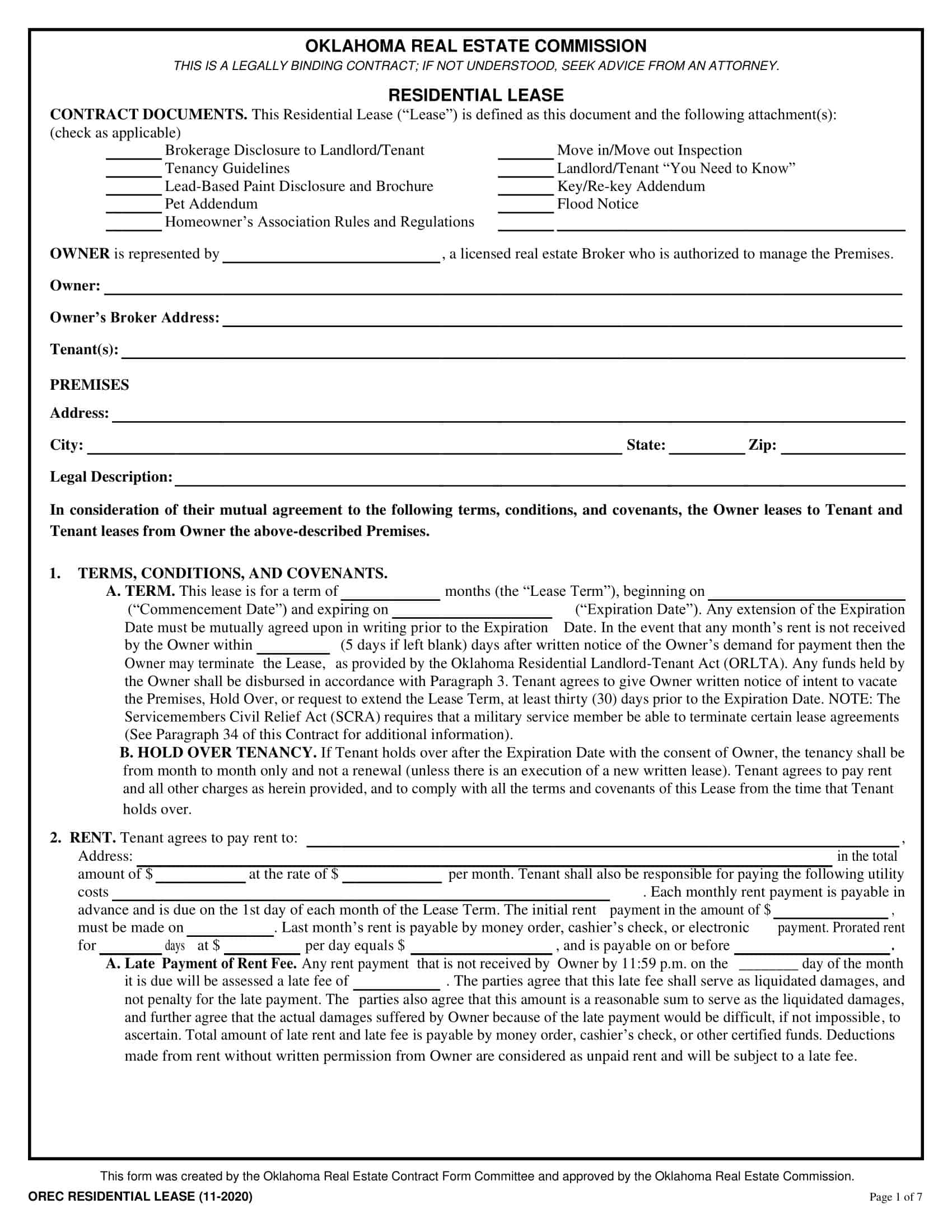 Free Printable Residential Lease Agreement Templates PDF Excel 