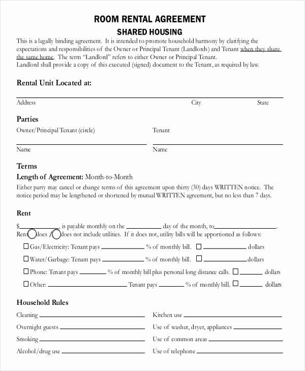 Free Printable Room Rental Agreement California